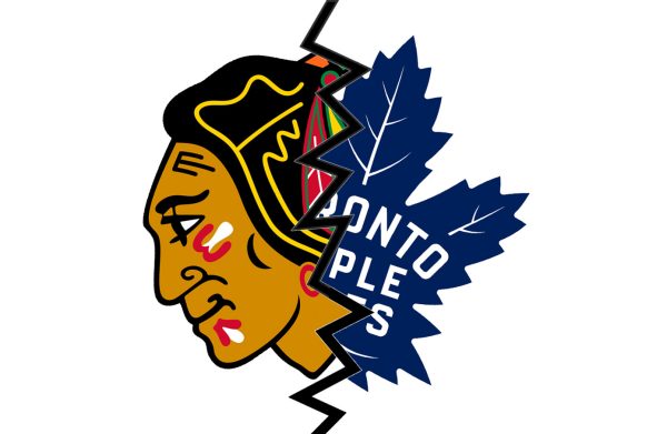 The Chicago Blackhawks logo and the Toronto Maple Leafs logo are split down the middle. Assistant Sports Editor Alex Crowe and Sports Reporter Sana Polizzi debate which of the two franchises is currently moving in a better direction. (Ria Pathak | Northern Star)