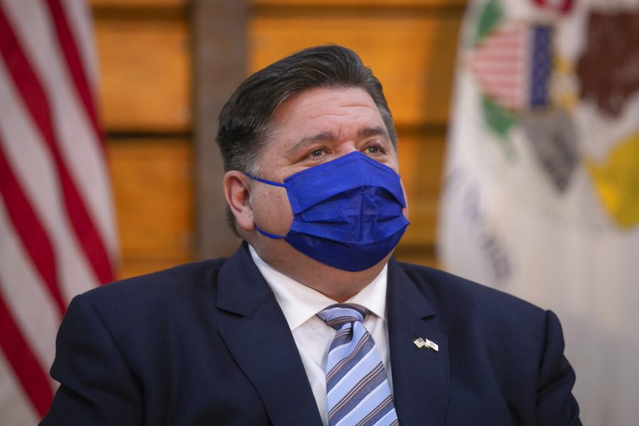 Gov. J.B. Pritzker speaks at NIU on Aug. 2, 2021. Forty organizations are getting funding for mental health services across the state. (Rich Hein/Chicago Sun-Times | Associated Press)