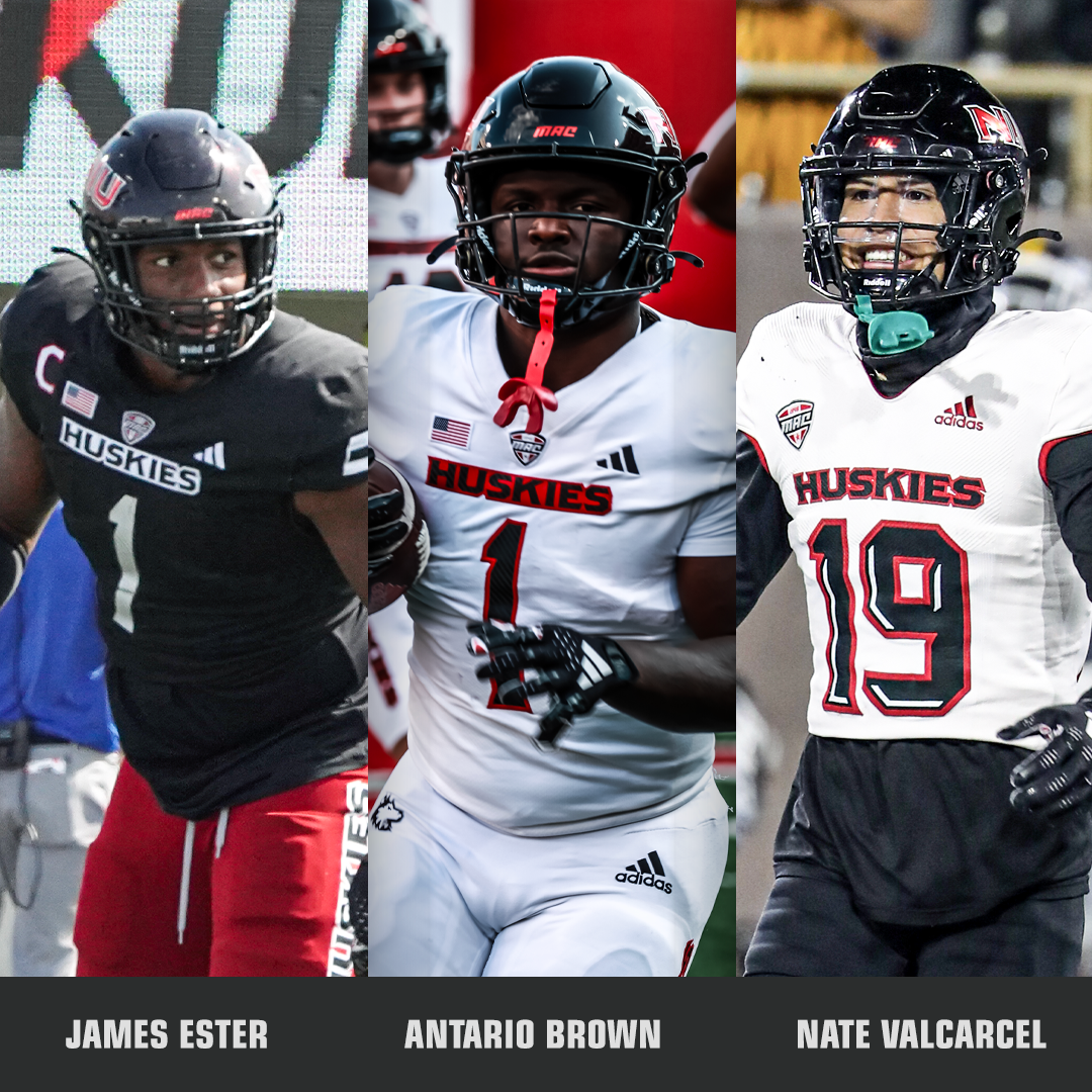 A+graphic+shows+senior+defensive+tackle+James+Ester%2C+junior+running+back+Antario+Brown%2C+and+junior+safety+Nate+Valcarcel+in+action+for+NIU+football.+Sports+Reporter+Eddie+Miller+predicts+these+three+players+could+make+it+to+NFL+rosters.+%28Eddie+Miller+%7C+Northern+Star%29