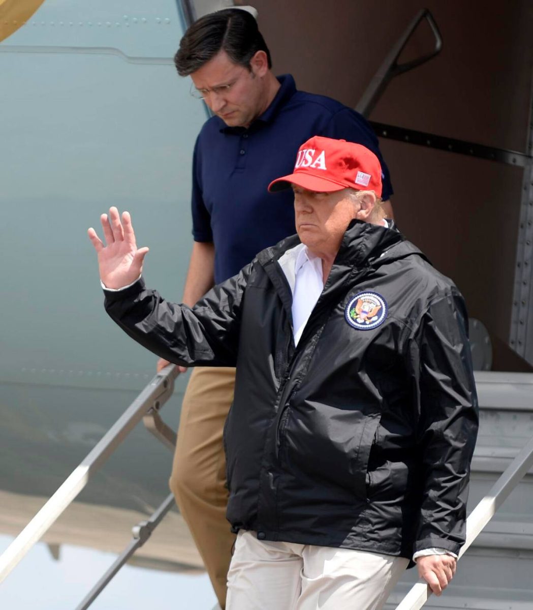 Mike Johnson (left) walks with former President Donald Trump, who is wearing a red U.S.A. hat, on Aug. 30, 2020. Senior Opinion Columnist Emily Beebe believes Johnson’s far-right ideologies make him a dangerous speaker. (Courtesy of Wikimedia Commons)