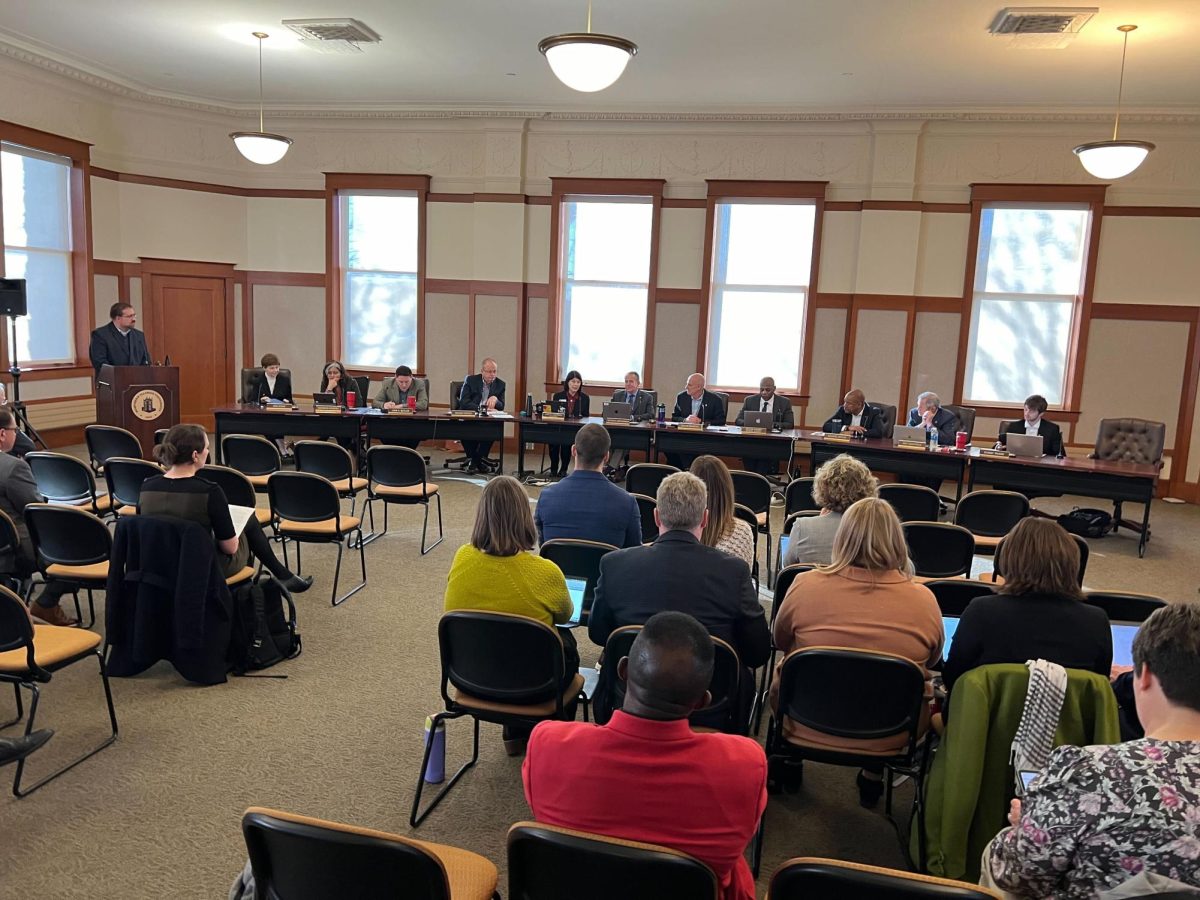 The Board of Trustees conduct its meeting at Altgeld Hall, Room 315. NIU’s Finance, Audit, Compliance, Facilities and Operations Committee discussed the $18 million operating deficit for the 2023 fiscal year. (Devin Oommen | Northern Star)