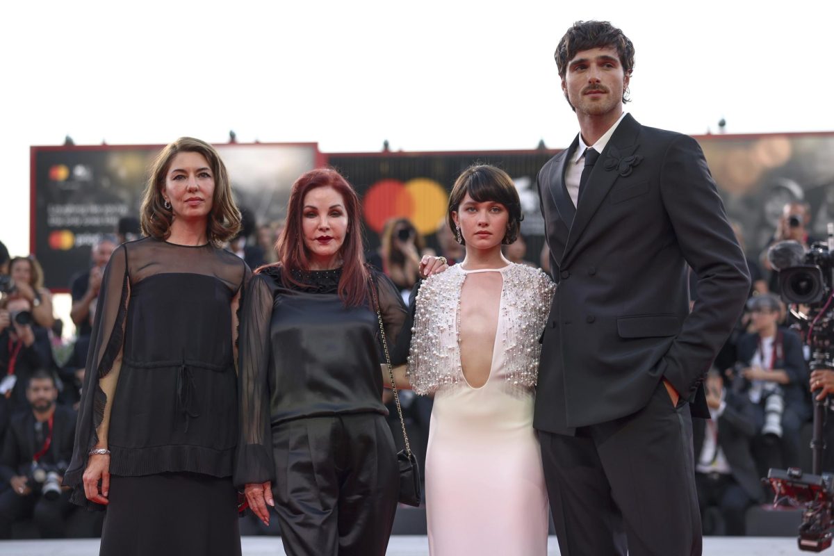 From left: Sofia Coppola, Cailee Spaeny and Jacob Elordi pose at the Venice Film Festival in Venice, Italy. The A24 film delves into the life of Priscilla Pressley. (Vianney Le Caer/Invision/AP, File)