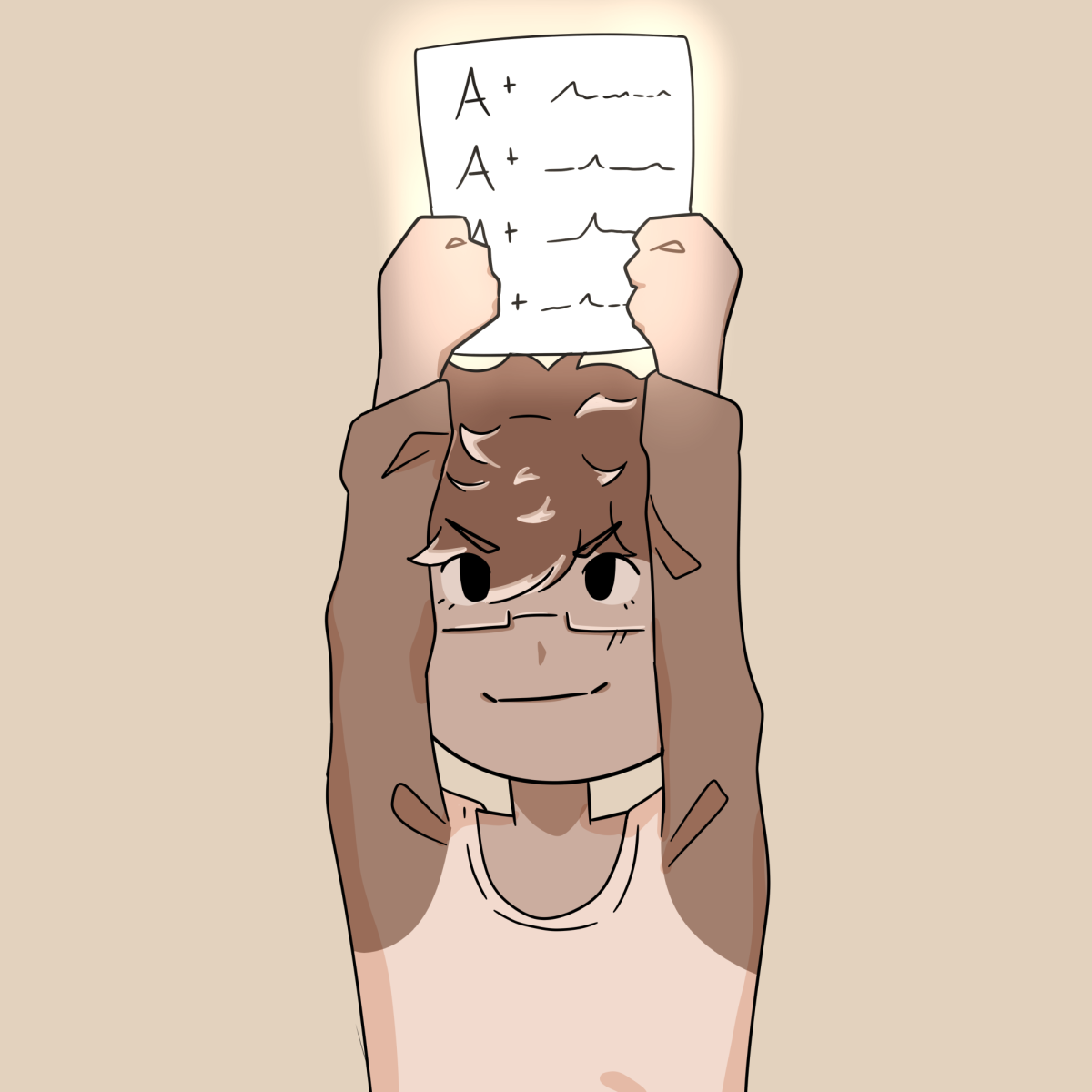 A student holds up their final grades. Students, you can pull through the last bit of the semester, you got this! (Robin Gamboa | Northern Star)