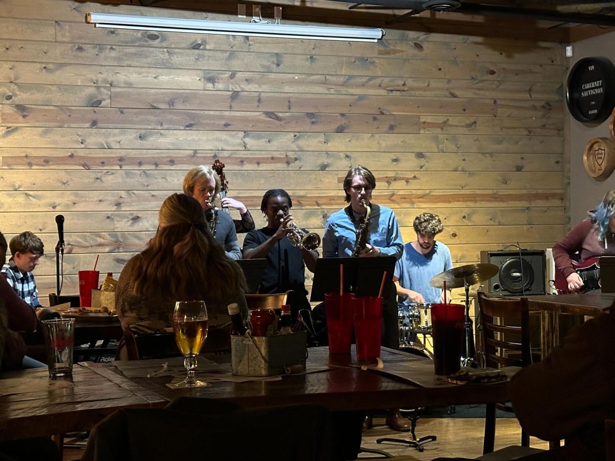 A part of NIU’s jazz ensemble play at Fatty’s Pub & Grille for the Jazz Combofest. Fatty’s hosts the Combofest a few times a year which is open to the public. (Tamya Burch | Northern Star)