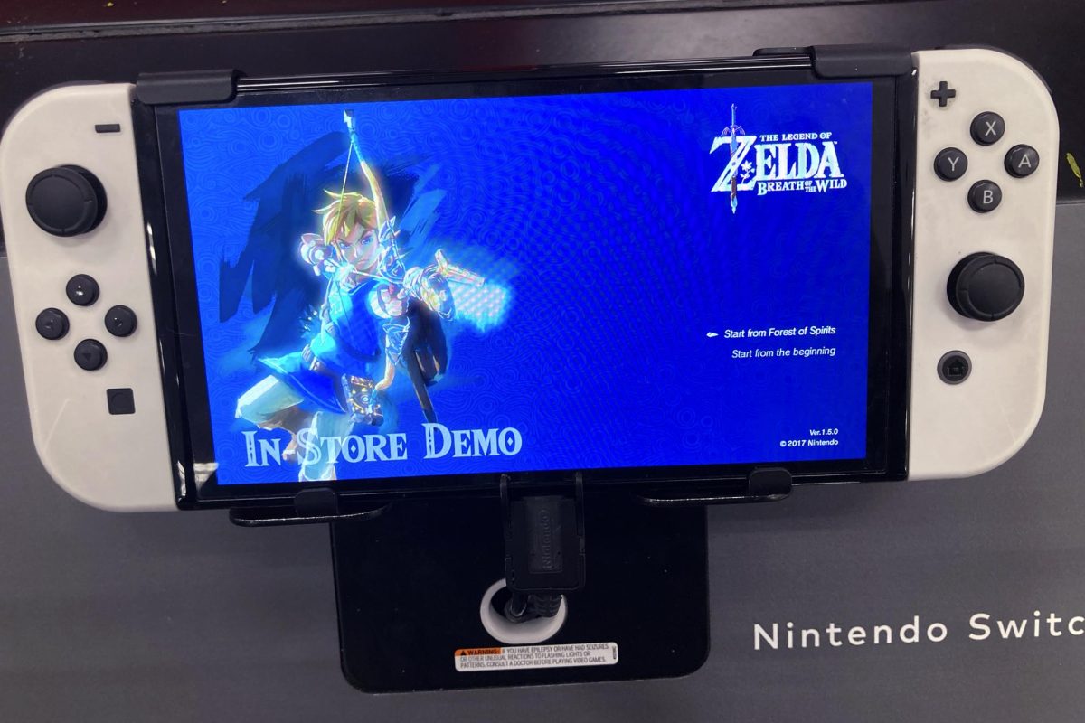 A white Nintendo Switch console depicts The Legend of Zelda: Breath of the Wild on its screen. A live-action film based on the game is in the works. (AP Photo/Nam Y. Huh, File)