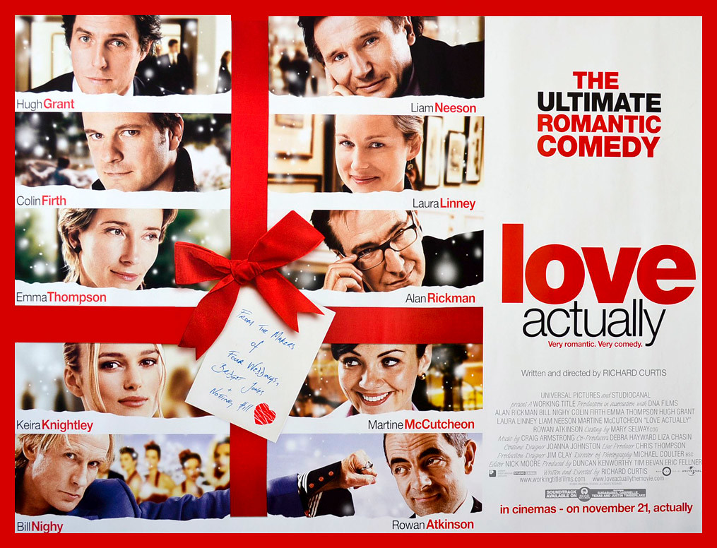 A+red+bow+holding+a+letter+rests+in+front+of+10+peoples+faces.+Love+Actually+is+returning+to+theaters+on+Dec.+8.+%28Courtesy+of+Flickr%29