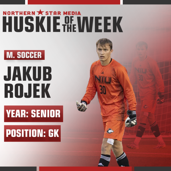 Senior goalkeeper Jakub Rojeks 11-save performance boosted NIU mens soccer to a postseason win and helped him earn his first Huskie of the Week honor. (Ria Pathak | Northern Star)
