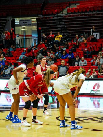 Then-redshirt sophomore Sidney McCrea shoots a free throw during womens basketballs game against DePaul on Nov. 12, 2022. The Huskies earned their third straight win on Saturday against Indiana State. (Northern Star File Photo)