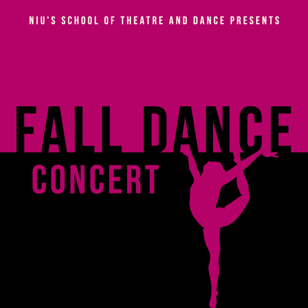 A purple and black poster displays the words Fall Dance Concert. NIUs annual Fall Dance Concert opens Nov. 30. (Courtesy of Andy Dolan)