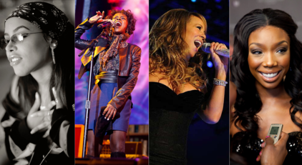 From left: Aaliyah, Lauryn Hill, Mariah Carey and Brandy form a collage. Who is your favorite ’90s female R&B singer? (Courtesy of Wikimedia Commons (left), Tony Felgueiras, Pickpik, and Colson Griffith, The Cosmopolitan)