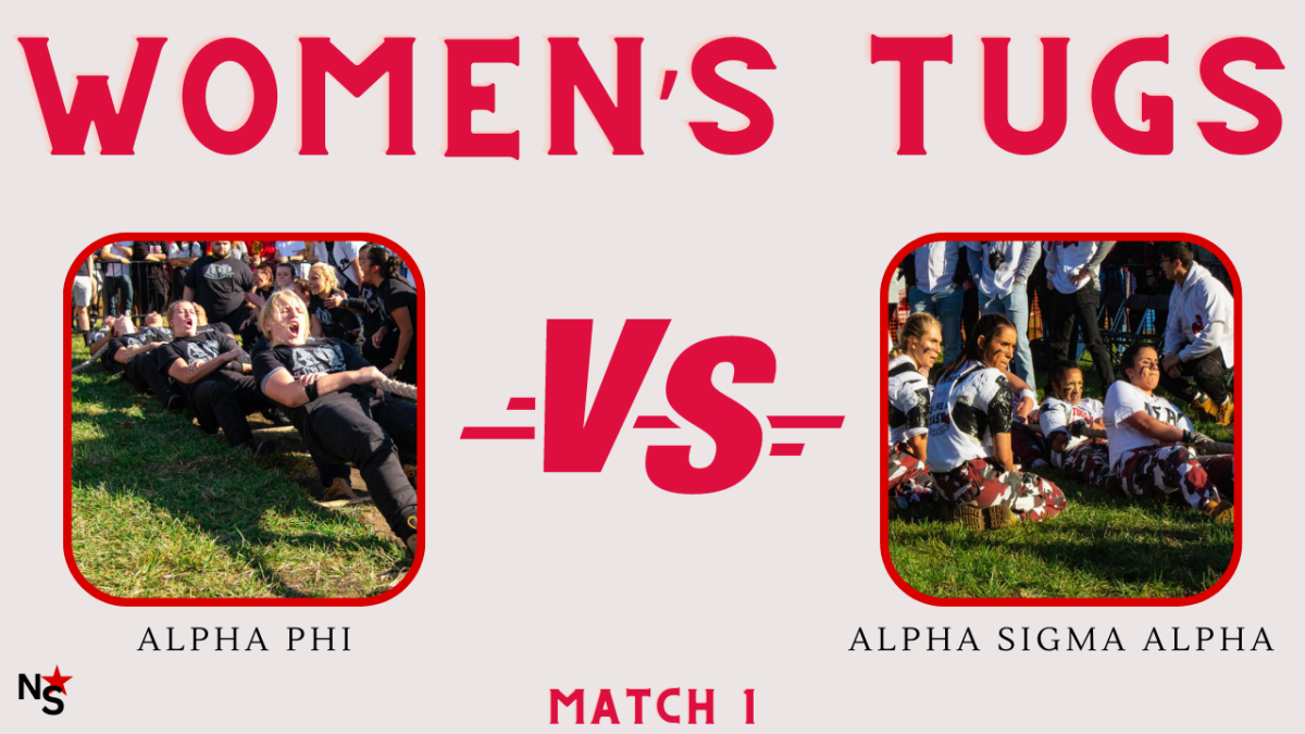 A graphic shows the schedule of Match 1 of the 2023 womens tugs tournament. The Panhellenic Council is set to host the 2023 womens tugs tournament on Wednesday and Saturday. (Joey Trella | Northern Star)