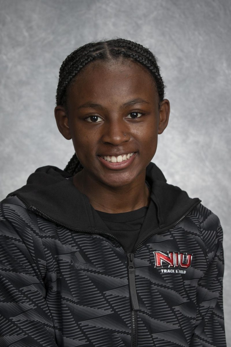 Freshman+Arianna+Calloway+sits+in+front+of+a+gray+background.+Calloway+earned+MAC+Womens+Field+Athlete+of+the+Week+after+breaking+NIUs+high+jump+record.+%28Courtesy+of+NIU+Athletics%29