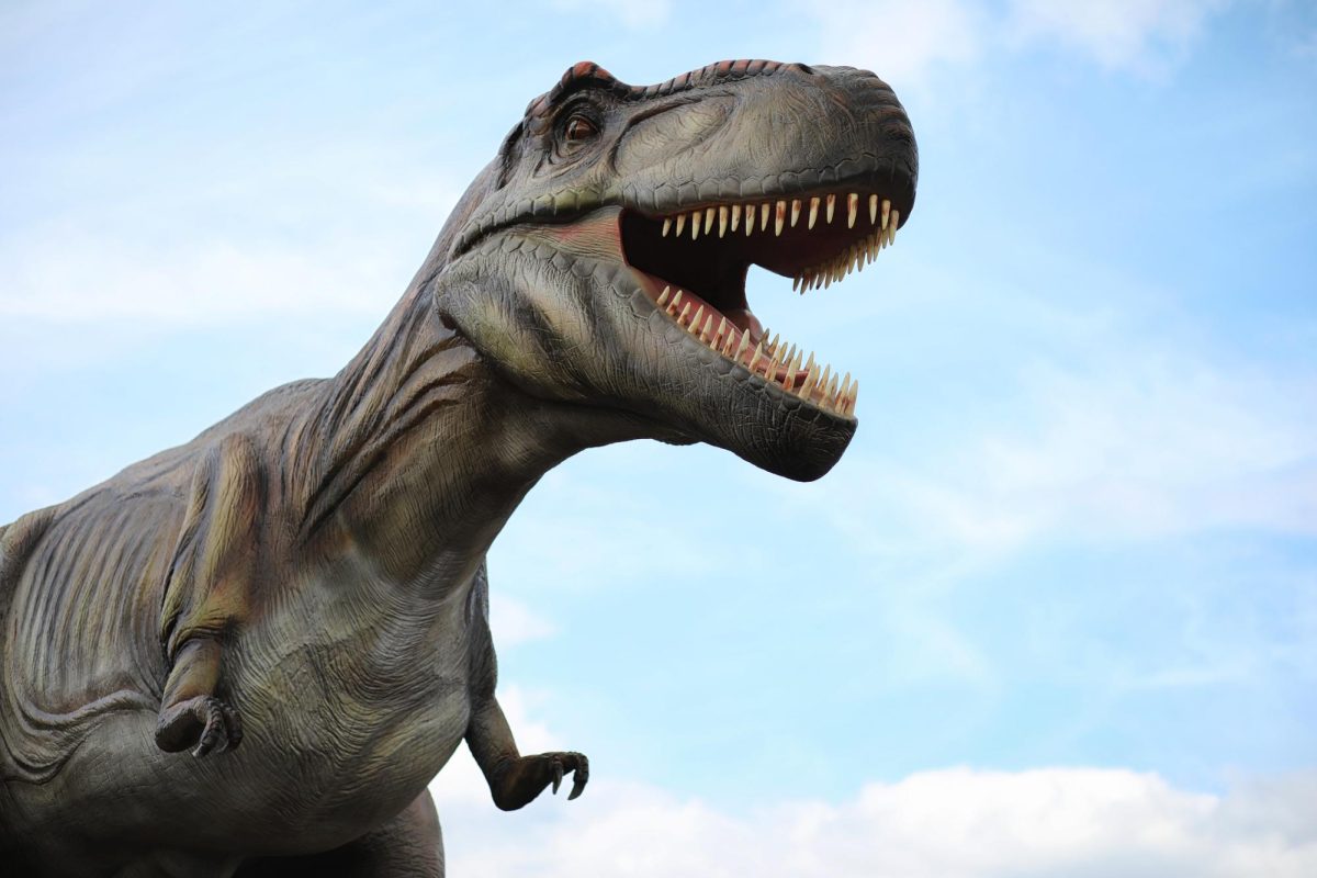A+T-Rex+stands+in+front+of+a+blue+sky.+Jurassic+Quest+is+an+interactive+dinosaur+experience+opening+Dec.+28+in+Rosemont.+%28Getty+Images%29