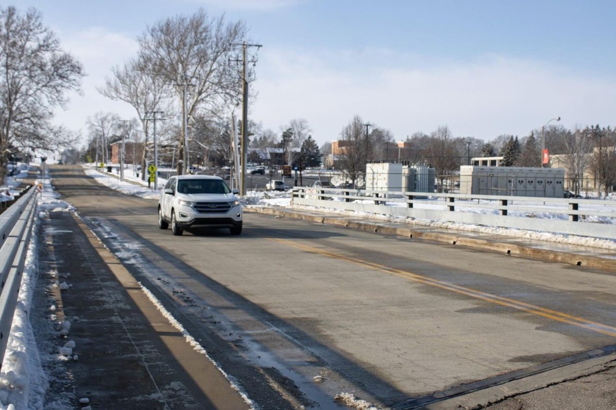 A car drives across the Lucinda Avenue bridge. The Lucinda bridge is closed down until June for construction. (Sean Reed | Northern Star)