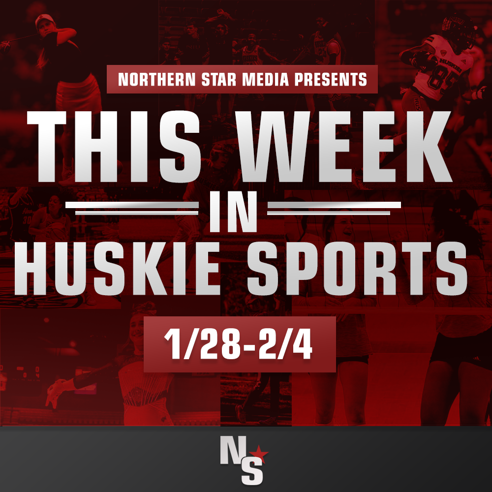 A graphic shows the dates of this week in Huskie sports. NIU Athletics kicks off another busy week of events, headlined by wrestlings quest for its fourth straight victory. (Eddie Miller | Northern Star)