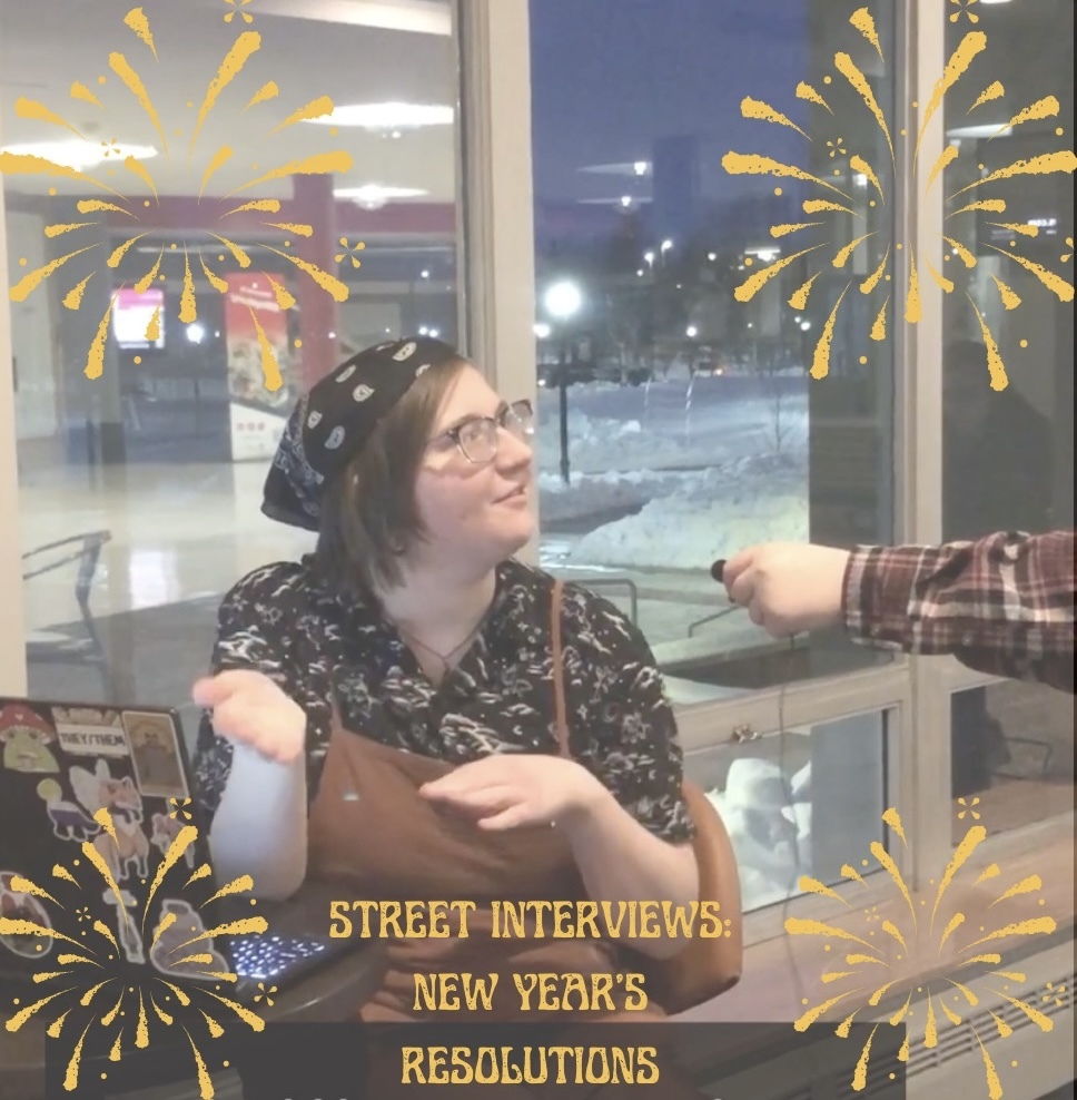 Elizabeth Nowak, a freshman anthropology major, responds to a street interview prompt. Are New Year’s resolutions worth it? (Northern Star Graphic)