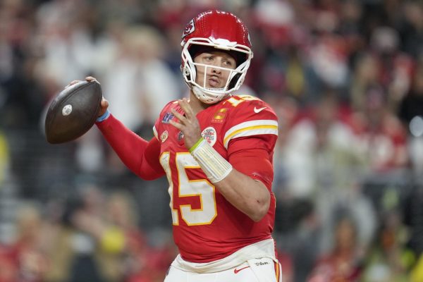 Kansas City Chiefs quarterback Patrick Mahomes gets ready to throw a pass during Super Bowl LVIII on Feb. 11. Mahomes was named Super Bowl MVP after leading the Chiefs to a game-winning drive in overtime. (Ashley Landis | AP Photo)
