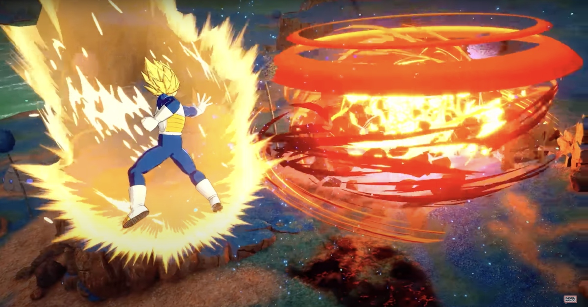 Game character Vegeta floats in the sky as an explosion takes place below him. The new trailer for Dragon Ball: Sparking! Zero anticipates new attacks and characters to fight. (Courtesy of YouTube)
