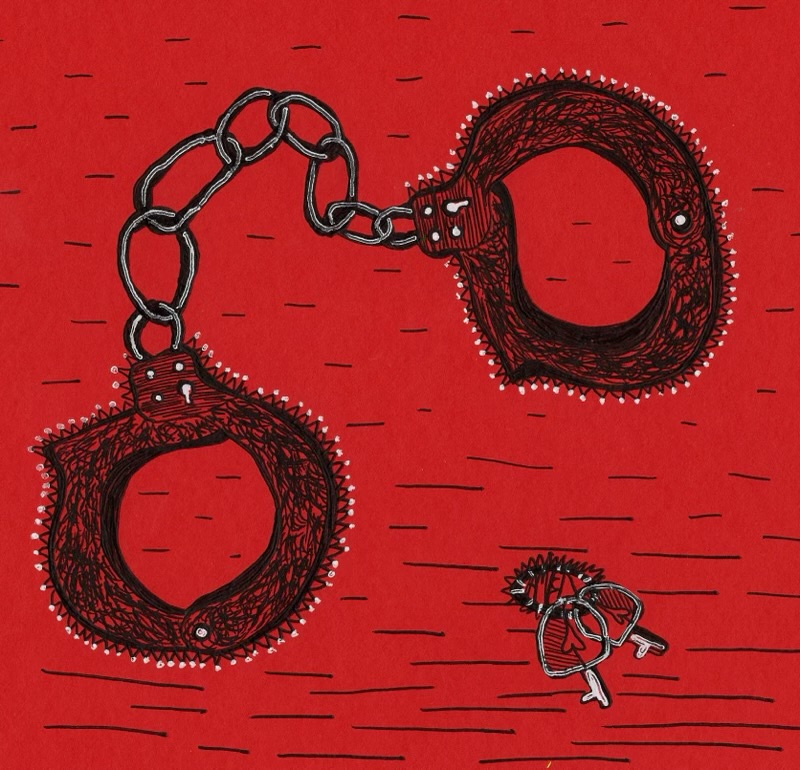 Fuzzy handcuffs and a set of keys sit against a red background. BDSM is a normal and healthy form of sexual expression. (Camilla Dziadosz | Northern Star)