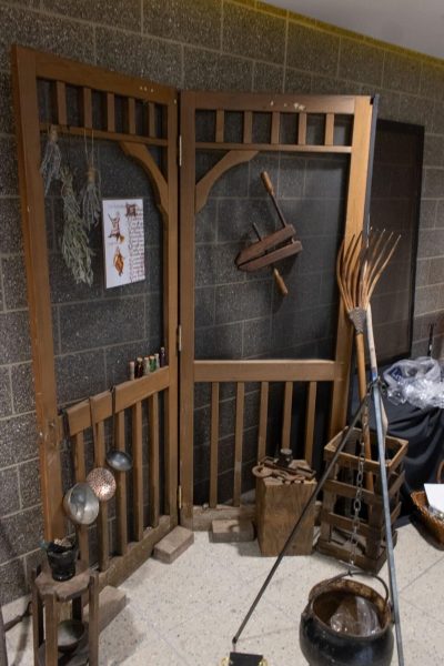A hallway in the Stevens Building is full of supplies for the play Witch. Witch is the most recent play by NIUs School of Theatre and Dance. (Sean Reed | Northern Star)