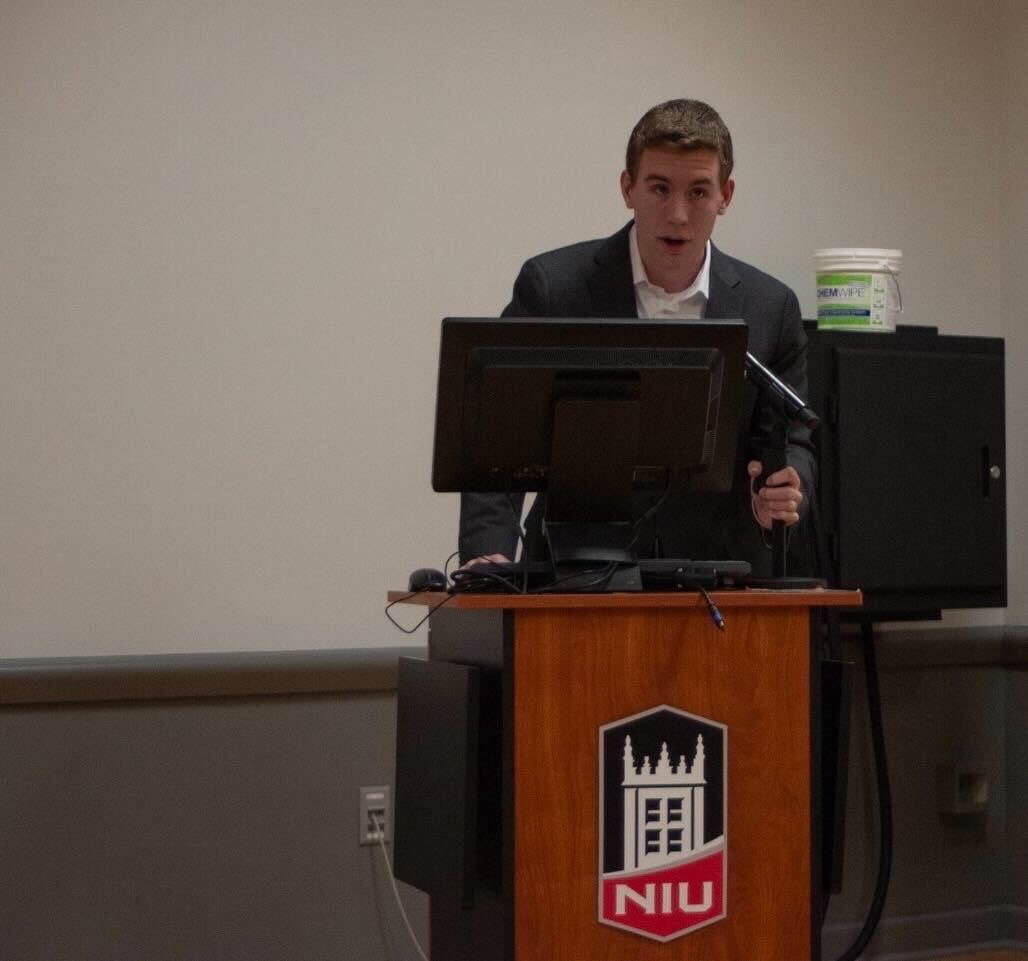Speaker Cole Hensley speaks at Friday’s State of the SGA Address. Hensley noted the SGA’s approval of 22 organizations this year as one of their achievements. (Michael Mollsen | Northern Star)