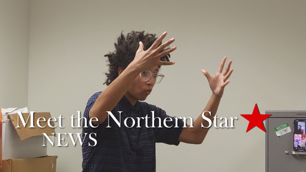 Gabby Crabtree during the Northern Star budget meeting emphasizing her mind blowing point with hand gestures. Northern Star news section shares their thoughts on making a news story and importance of a college newspaper. (Joseph Howerton | Northern Star)
