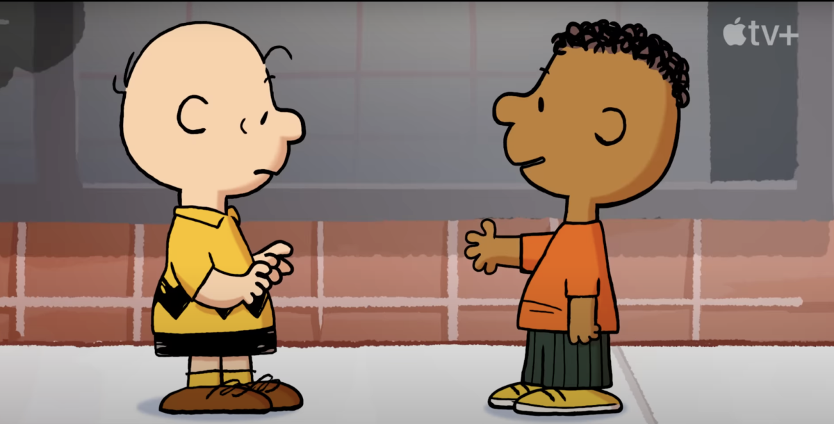 A screenshot depicts the Peanuts character Franklin reaching out a hand to Charlie Brown. Welcome Home Franklin is Franklins first special since his 1968 debut. (Courtesy of YouTube)