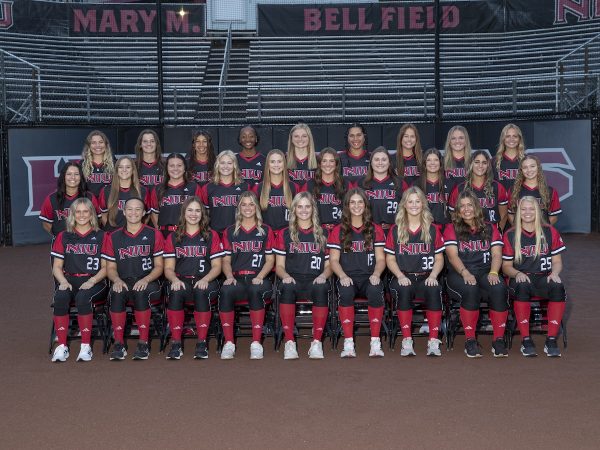 The 2024 NIU softball team poses for its official team photo. The Huskies open their season Friday at the Doc Halverson UNI-Dome Classic, facing five teams in three days. (Courtesy of NIU Athletics)