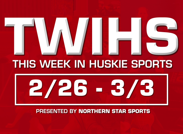 A graphic shows the dates of this week in Huskie sports. NIU mens golf is set to begin its 2024 spring season following its MAC Championship title run in 2023. (Eddie Miller | Northern Star)