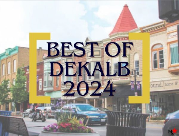 The words “BEST OF DEKALB 2024” float between golden brackets. Voting for the 2024 Best of DeKalb is now open. (Joey Trella | Northern Star)