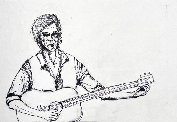 A sketched figured whistles and tunes their guitar. Country music is often hated on, but the classic genre deserves your support. (Gabriel Fiorini | Northern Star)
