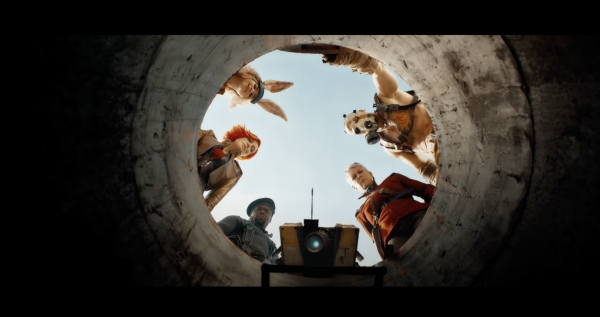 A group of people look down a hole in a scene from the Borderlands trailer. The film will release Aug. 9 and stars Cate Blanchett and Kevin Hart among other big stars. (Courtesy of YouTube)