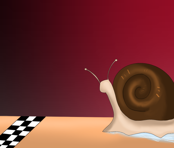 A snail approaches a black and white checkered finish line. The Spring 2024 semester will soon come to a close! (Daniela Barajas | Northern Star)