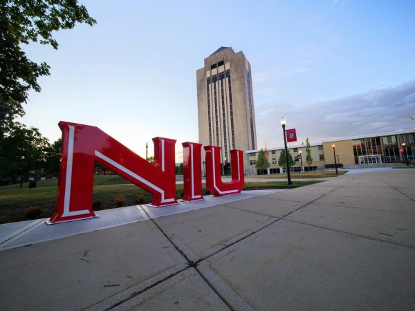 The NIU letters sit in MLK Commons. The Illinois Commission on Equitable Public University Funding is requesting a formula change to how funding is distributed to Illinois Public Universities. (Northern Star file photo)