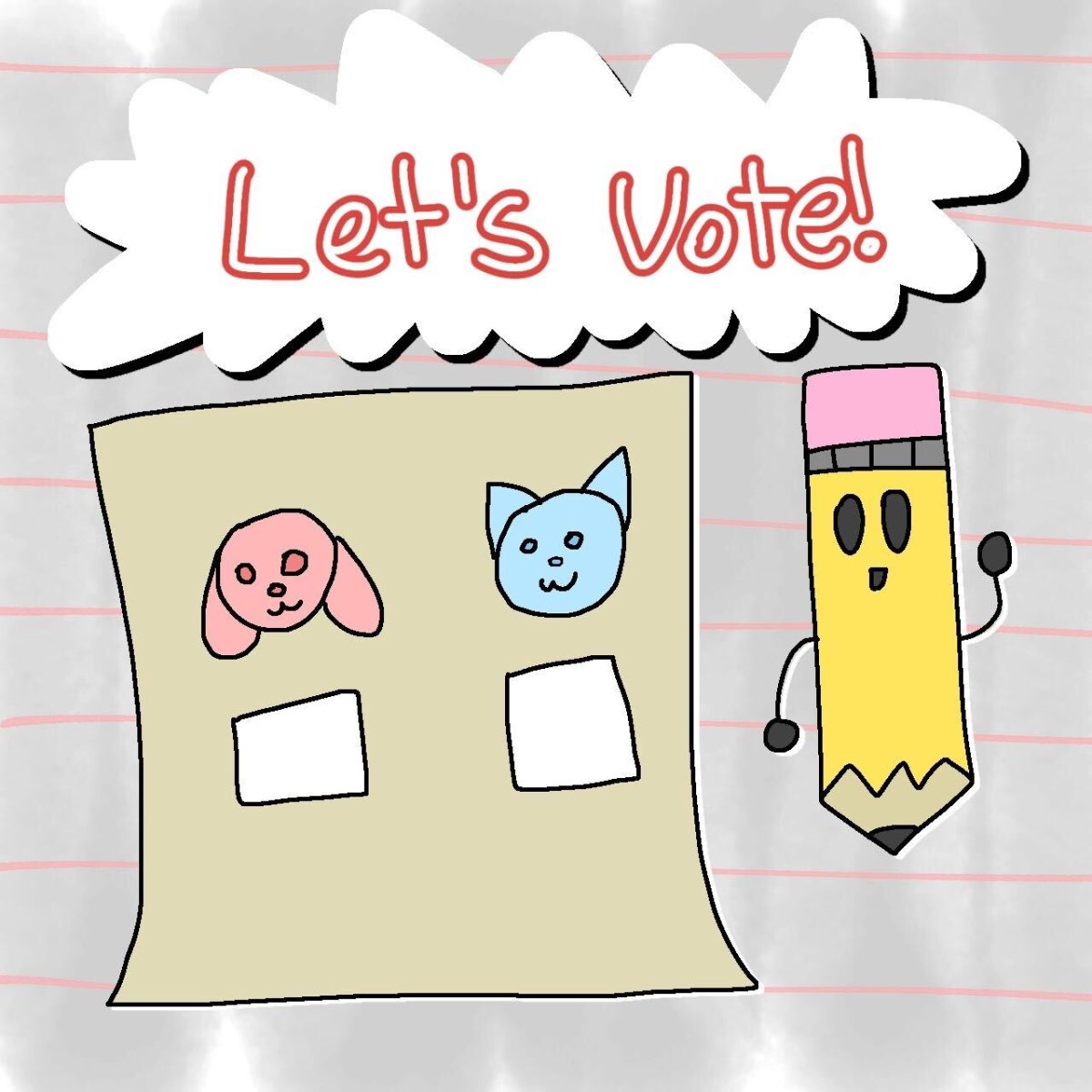 A+personified+pencil+raises+a+fist+next+to+a+voting+ballot+featuring+a+red+dog+and+a+blue+cat+beneath+the+words%3A+%E2%80%9CLet%E2%80%99s+Vote%21%E2%80%9D+Voting+is+critical+to+democracy+and+should+be+mandatory+in+the+United+States.+%28Mary+Ngo+%7C+Northern+Star%29