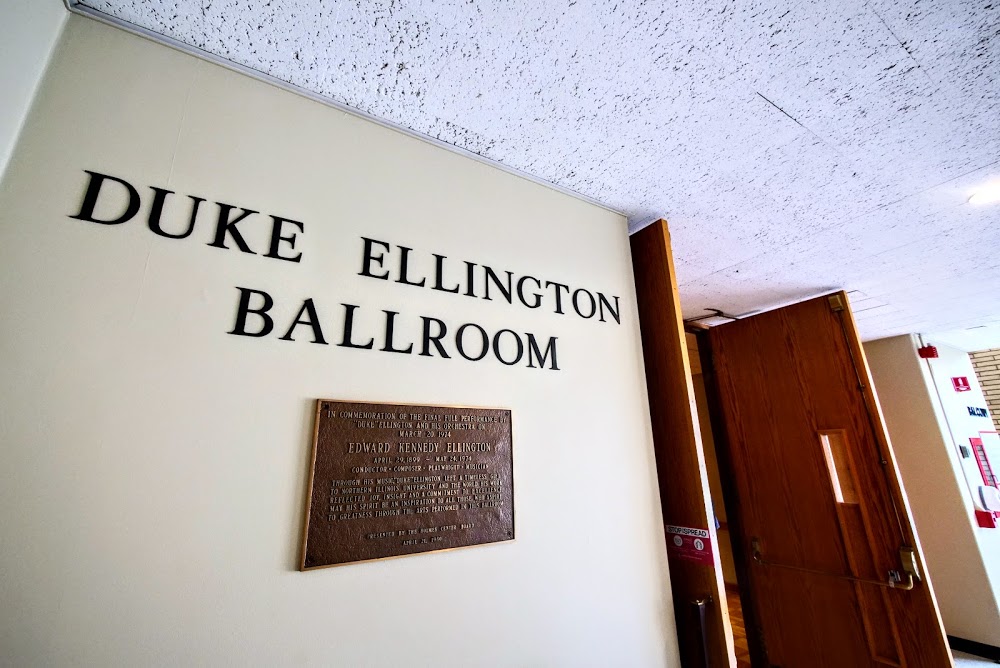 Letters reading “DUKE ELLINGTON BALLROOM” hang on a wall in the Holmes Student Center. The Illinois Supreme Court will hear two oral arguments on Thursday at NIU. (Northern Star file photo)