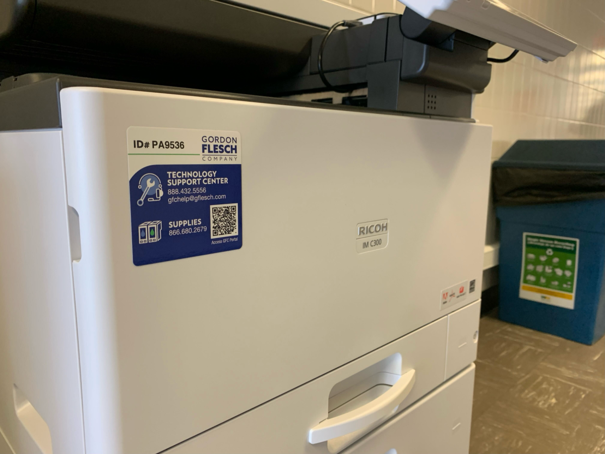 A Ricoh printer sits in DuSable. NIU has switched from Canon printers to Ricoh. (Victoria Wakeford | Northerner Star)