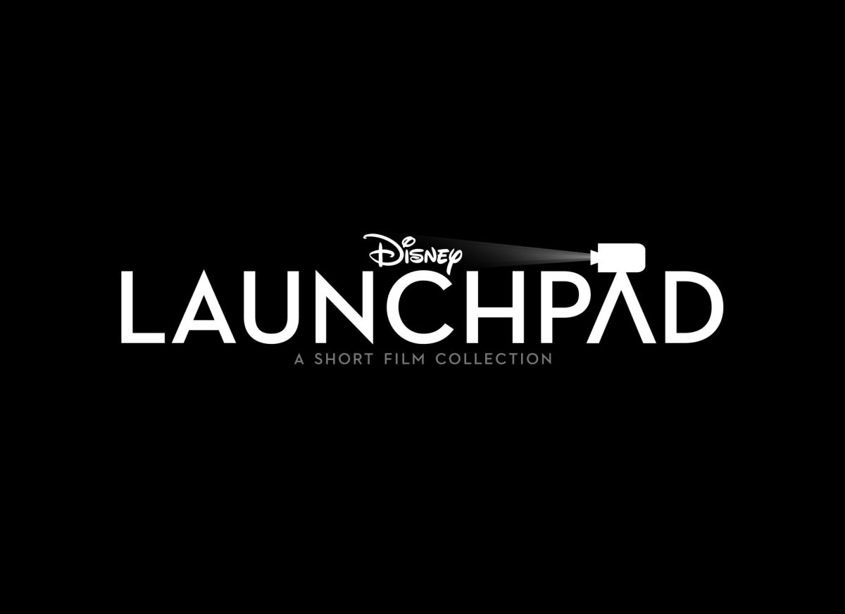 The word Launchpad sits in front of a background, and the final use of the letter a in the word is replaced with a camera and a tripod. Disney Launchpad is a program to give young directors the opportunity to share their films. (Disney+ Press)