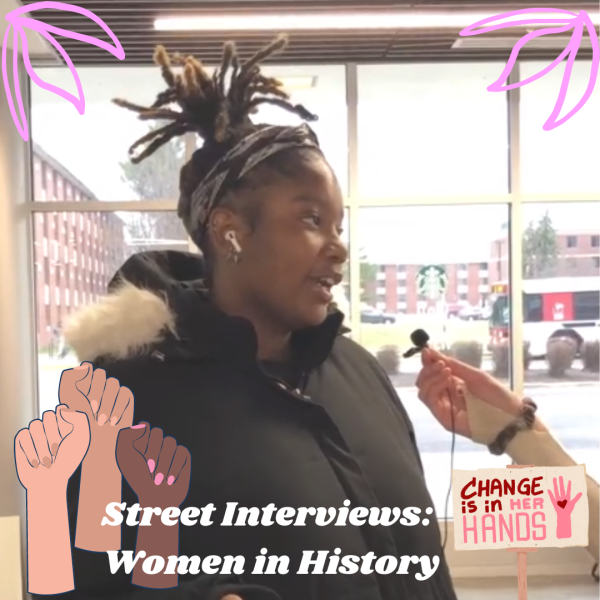 Ophelia Boyd, a first-year health science major, responds to a street interview prompt. Who is your favorite female historical figure, and what would you say to them? (Northern Star Graphic)