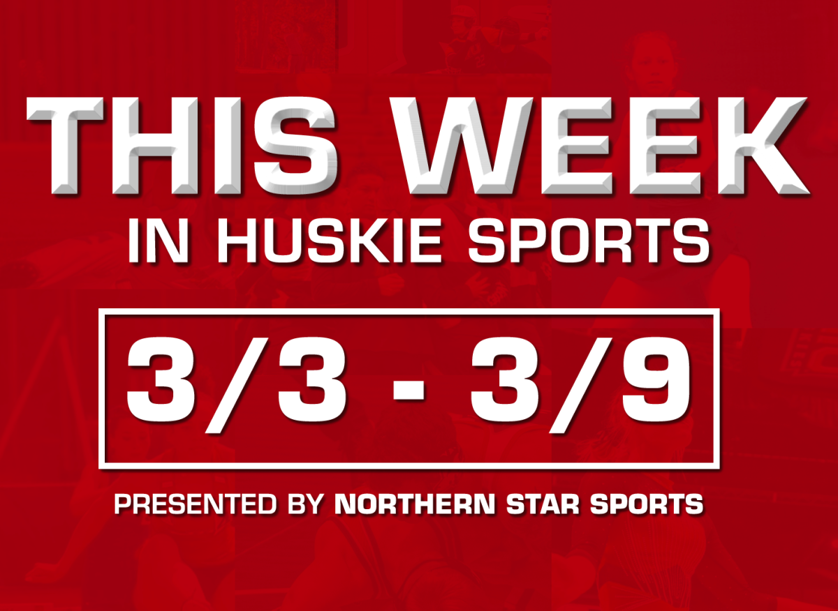 A graphic shows the dates for NIU Athletic events this coming week. Wrestling’s trip to Kent, Ohio for the MAC Championships highlights this week in Huskie sports. (Eddie Miller | Northern Star)