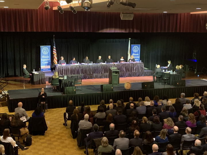 The Illinois Supreme court begins the oral argument of People v. Flournoy on March 21 in the Duke Ellington Ballroom. NIU invited the Illinois Supreme Court to listen to two oral arguments to spread awareness of the judicial branch and how court proceedings differ at the highest level of review. (Rachel Cormier | Northern Star)
