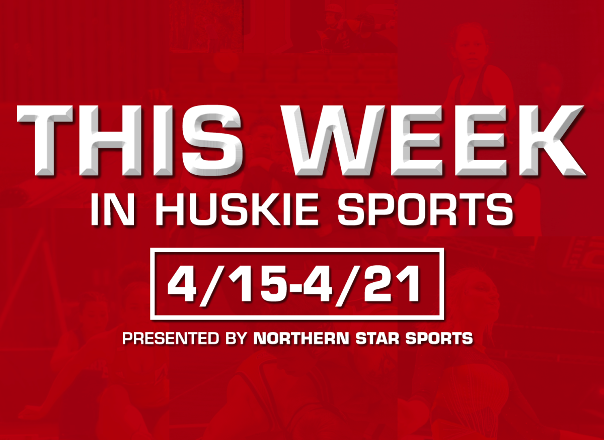 A graphic shows the dates for this week in Huskie sports. NIU mens tennis trip to Toledo for the MAC Championships highlights NIU Athletics events this week. (Eddie Miller | Northern Star)