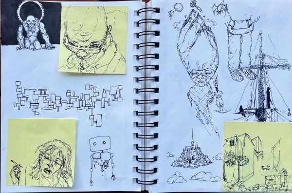 Various doodles fill a cartoonists notebook. Just messing and doodling around. Miss doing this all the time. Used too be my escape, Lebron James wrote in an Instagram story. (Gabriel Fiorini | Northern Star)