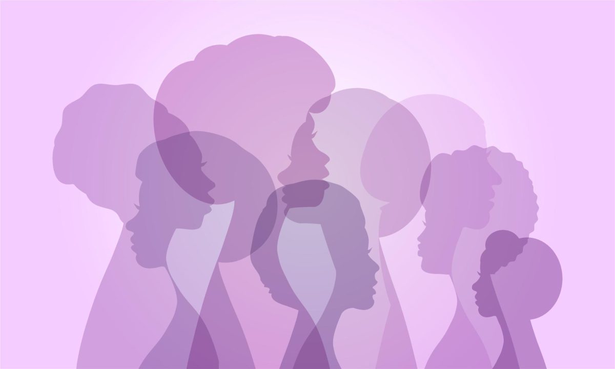 Various silhouettes of women overlap in shades of purple. Women’s History Month comes to an end with March. (Courtesy of Getty Images)