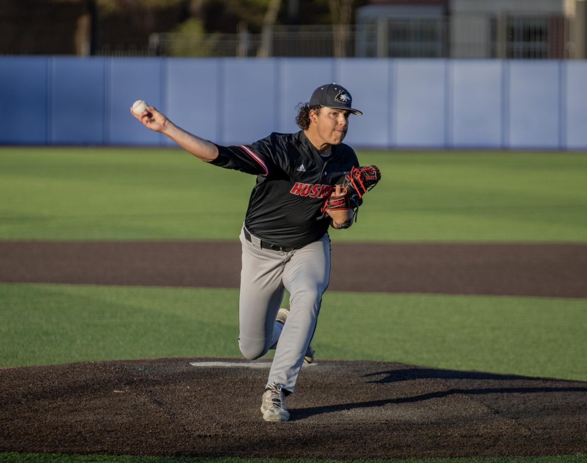 NIU junior pitcher Connor Lutes (36) pitches during the second inning against UIC. Lutes pitched five innings, gave up one earned run and had one strikeout. (Tim Dodge | Northern Star)