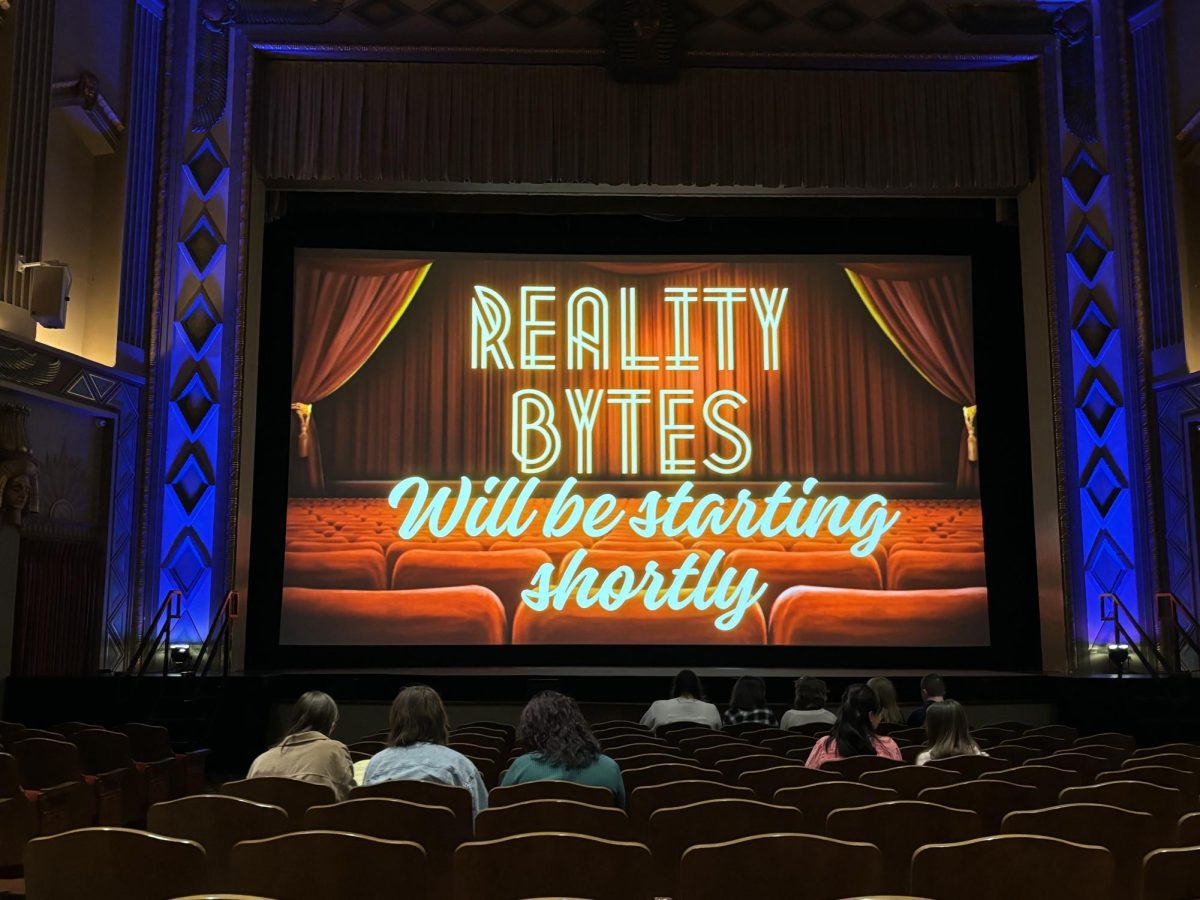 A+screen+at+the+Egyptian+Theatre+reads+Reality+Bytes+Will+be+starting+shortly.+The+second+and+final+day+of+the+2024+Reality+Bytes+Student+FIlm+Festival+occurred+Wednesday.+%28Nick+Glover+%7C+Northern+Star%29