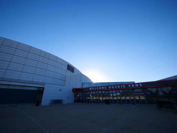The entrance of the NIU Convocation Center, 1525 W. Lincoln Highway sits empty. At 11 a.m. on Saturday, Safe Passage will host their annual Walk a Mile event for Sexual Assault Awareness month. (Northern Star file photo)