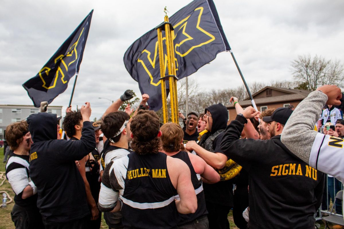 Sigma Nu celebrates first place for the 2024 Tugs season. Sigma Nu has earned first place in the past three Tugs championships. (Totus Tuus Keely | Northern Star)