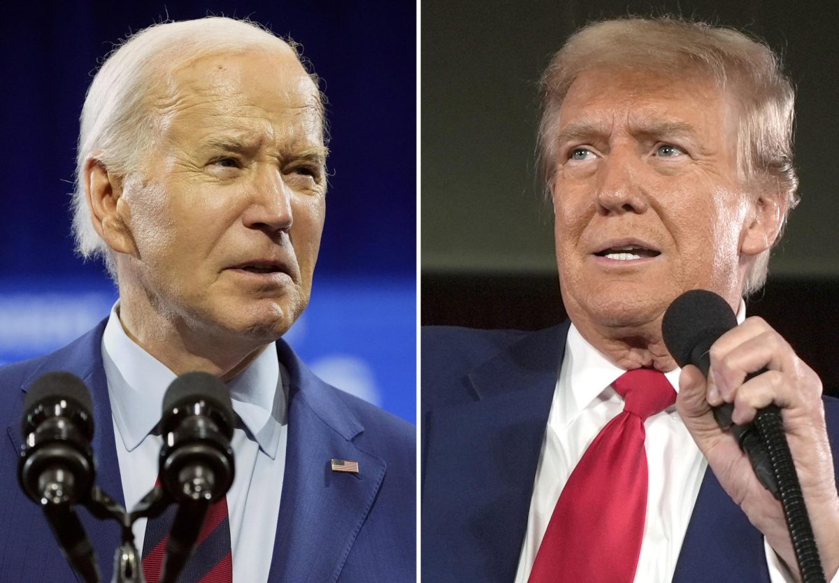 Two images show President Joe Biden (left) speaking on May 2 and former president Donald Trump speaking on May 1. Generation Z shouldn’t be distracted by outrageous personalities, such as on social media and at rallies, in the upcoming general election. (Alex Brandon, Morry Gash | AP Photo)