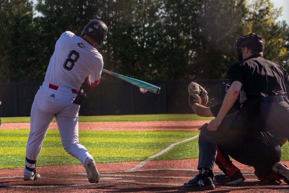 Senior+outfielder%2Fcatcher+Colin+Summerhill+swings+at+a+pitch+in+an+NIU+baseball+home+game+against+Ball+State+University+on+Friday.+Summerhill+notched+four+RBIs+in+the+Huskies+12-3+rout+of+the+Cardinals+on+Saturday.+%28Totus+Tuus+Keely+%7C+Northern+Star%29